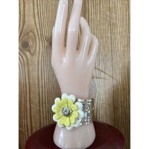 Brighton Corsage Daisy Flower Cuff Bracelet Silver Tone Bold 7.5"